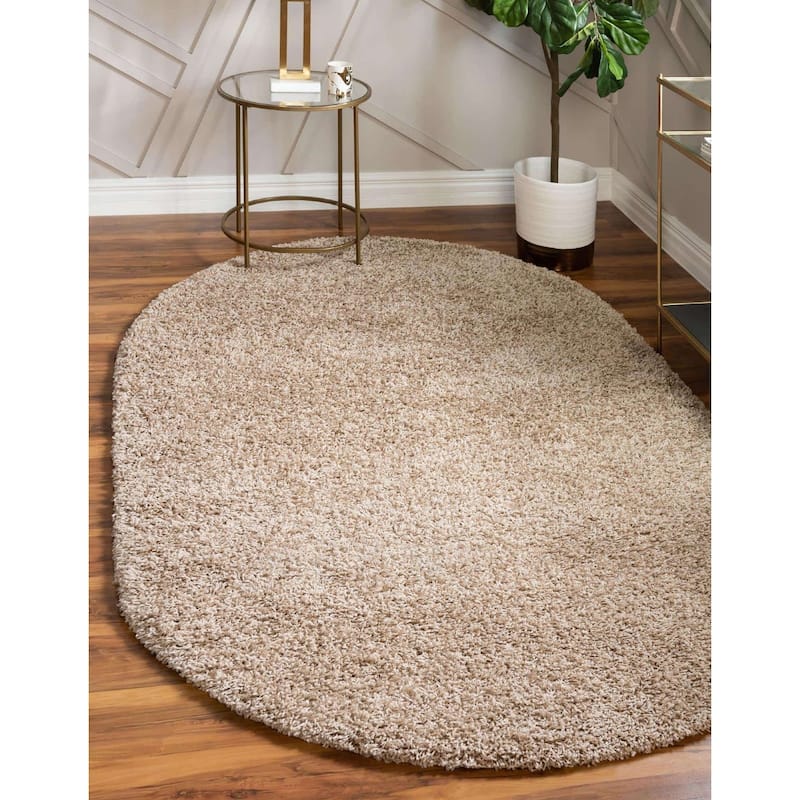 Shag Laurian Collection Area Rug - 5'x8' Oval - Taupe