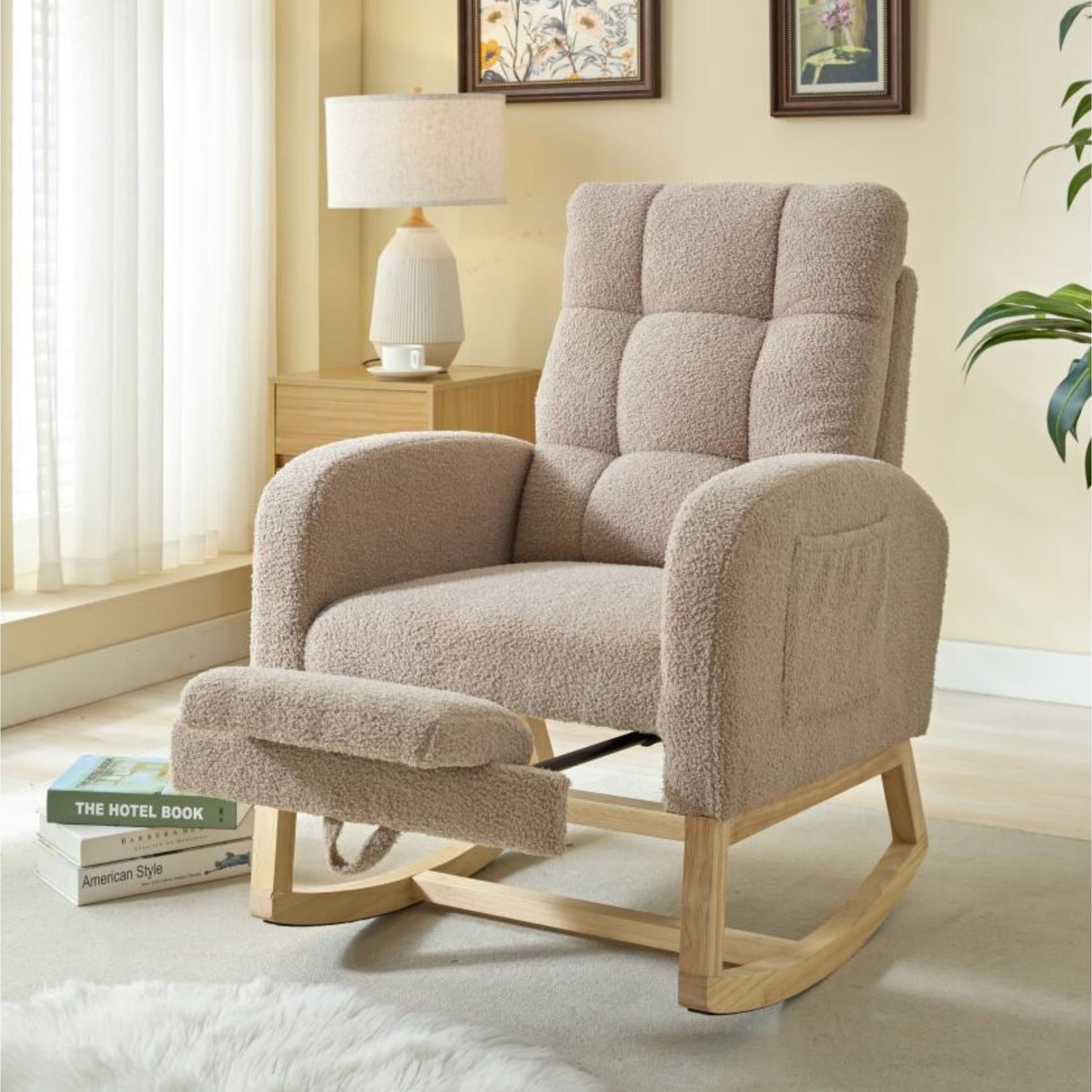 Adjustable Footstool Rocker with Side Pockets