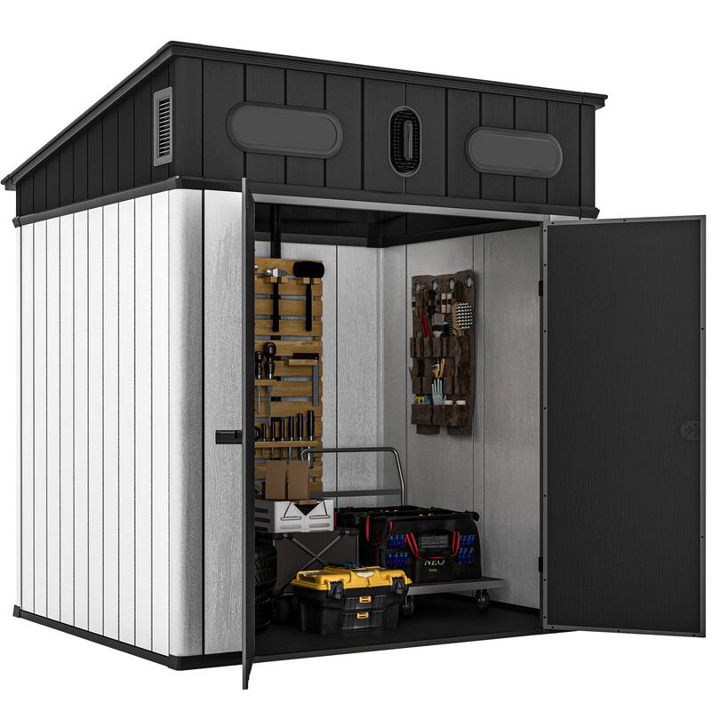 Outdoor Storage Shed 6x6 FT, All-Weather Metal Garden Shed with Lockable Double Doors