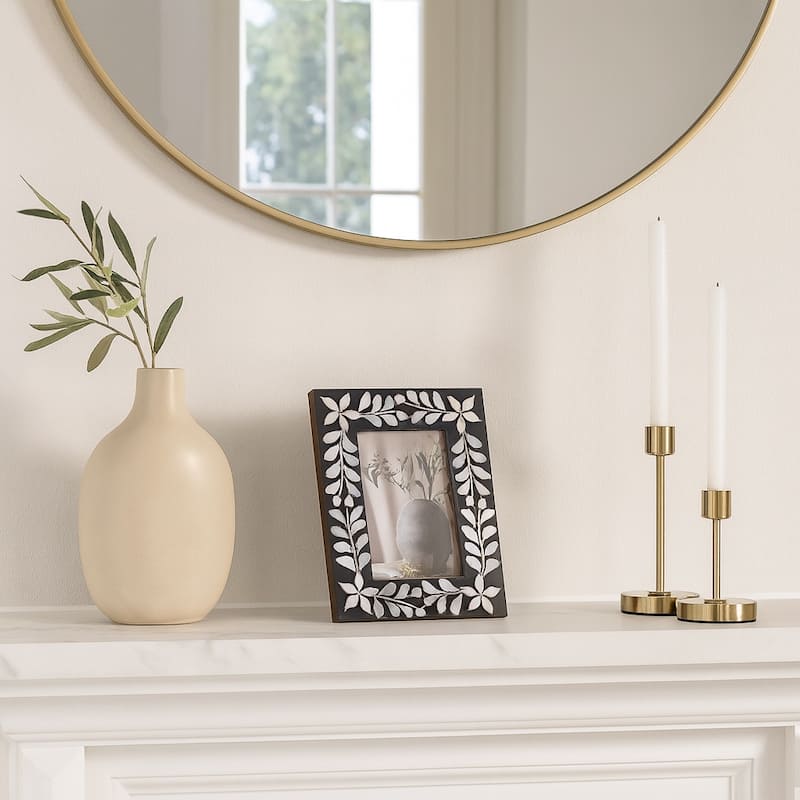 Sagebrook Home Mother Of Pearl Inlay Vine Photo Frame, Black, Rectangle - 7" x 1" x 9"