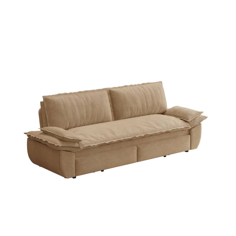 73.2" Convertible Sofa Bed, 3-in-1 Sleeper Sofa with Pull-Out Bed, Modern Corduroy Loveseat Couch with Pillow Top Arms