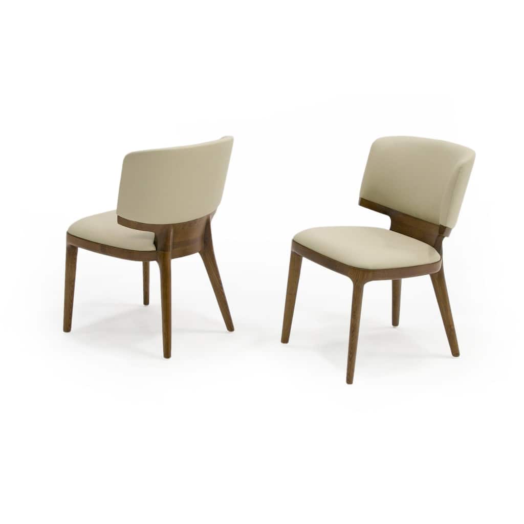 Modrest Stanley Contemporary Beige Leatherette and Walnut Dining Chair (Set of 2)