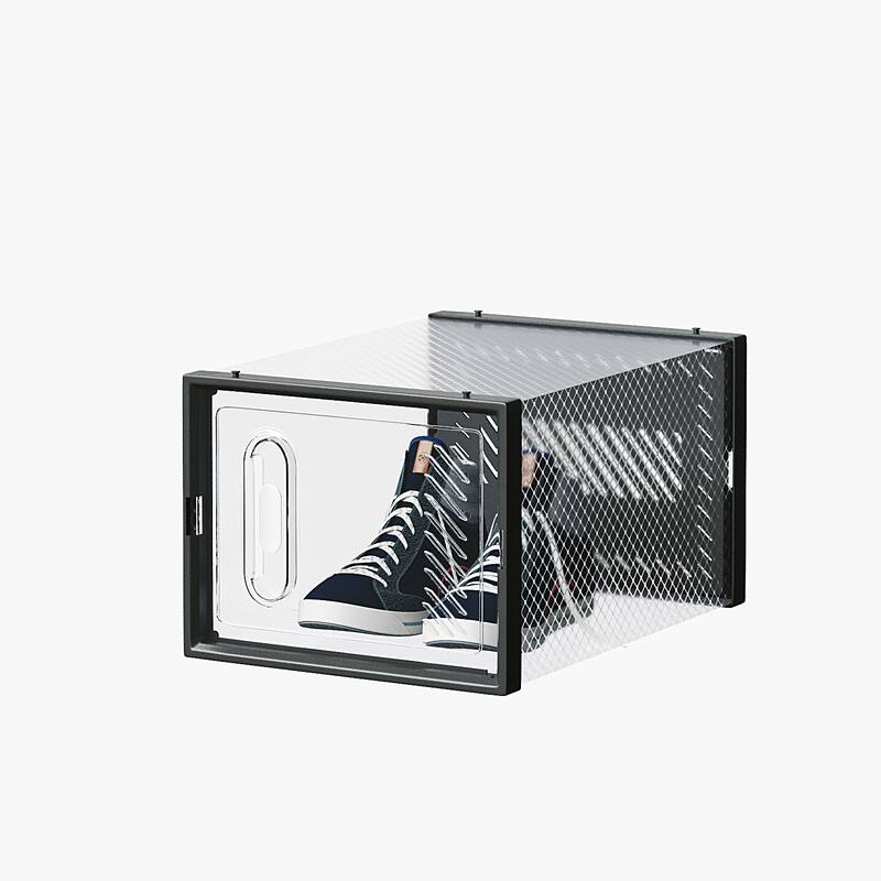 18-Pack Black Stackable Shoe Storage Boxes and Breathable Plastic Grid for Closet or Home - 35 x 25 x 19 cm