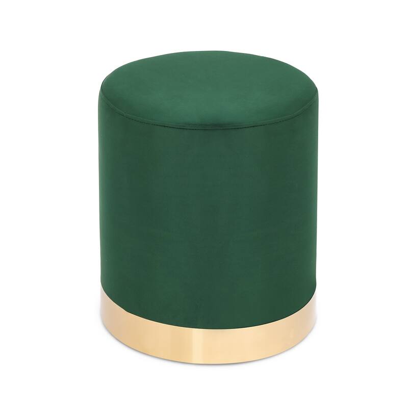 Adeco Round Ottoman Footstool Velvet Padded Vanity Stool Gold Trim