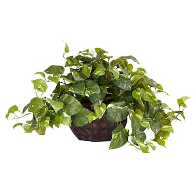 Artificial Silk Plant Vase Decor - Realistic Arrangement for Home Office - Art Nouveau Allure Plant Accent - 1.25ft.