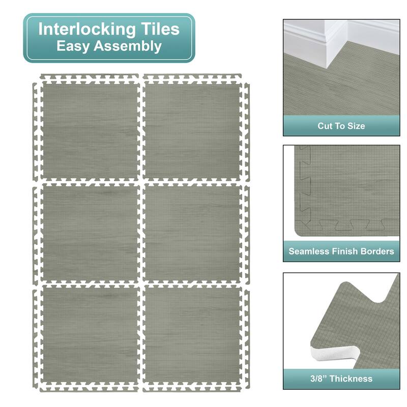 Sorbus 80 Sq. Ft. Wood Grain Floor Tiles Foam Mat EVA Interlocking Mats Tile 3/8-Inch-Thick Wood Puzzle Exercise Mats.