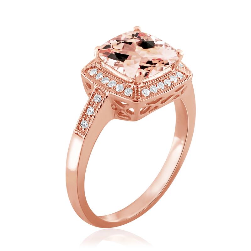 Auriya Vintage 2ct Cushion-cut Morganite 1/6ctw Halo Diamond Engagement Ring 10K Rose Gold