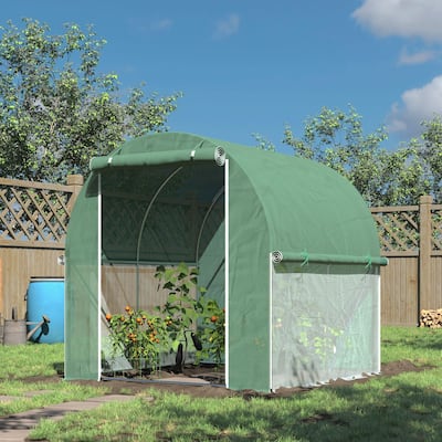 Outsunny 7' x 7' x 7' Tunnel Greenhouse Outdoor Walk-In Hot House with Roll-up Windows and Zippered Door, Green
