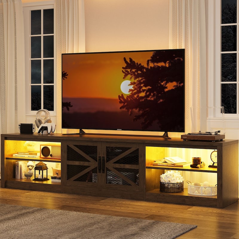 Gymojoy 78.7" Farmhouse TV Stand with LED Lights, Rustic Entertainment Center for 55-90" TV, Wood Media Console. - 78"W.