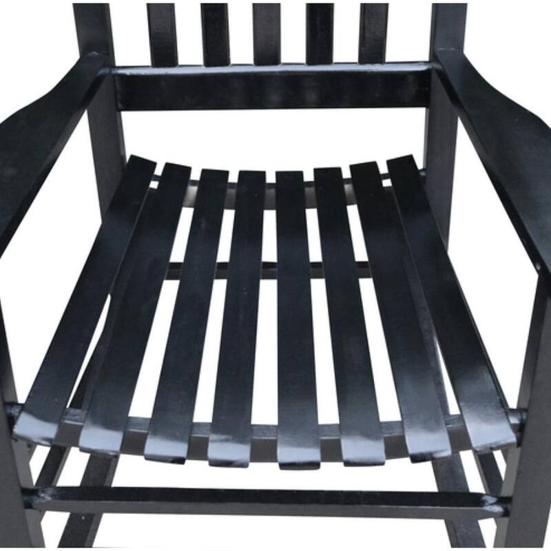 Black wooden porch rocker chair with size 26"(L) x 33.5"(W) x 46.5"(H)