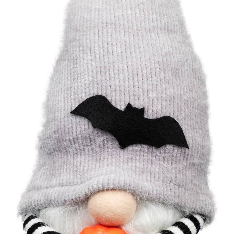 Standing Gnome with Pumpkin and Bat Hat Halloween Figurine - 9.5"
