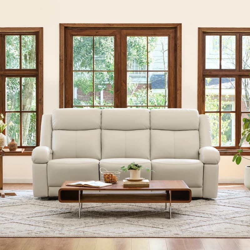Spruce & Spring Hadlee Genuine leather Reclining Sofa with Multi-Function Console. - 3PC - Cream