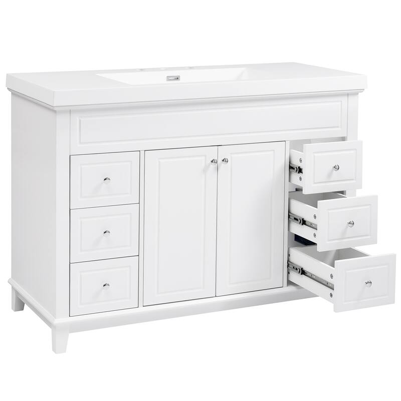 48" Bathroom Vanity-Classic- Pine Legs-Resin Sink with Soft-Close Drawers & Double Doors.