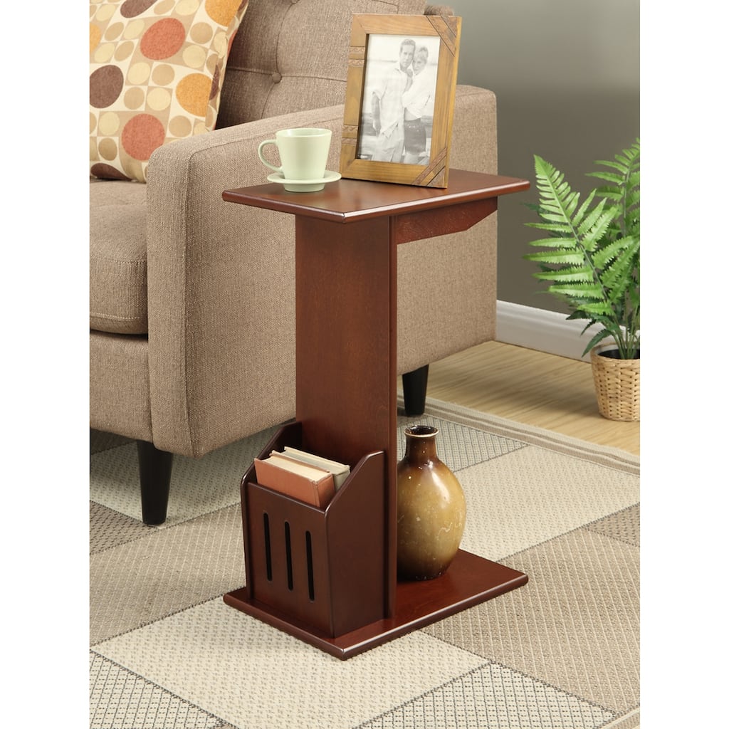 C Shaped Side End Table with Glossy Brown Finish Perfect for Keys, Drinks, Small Accessories and Easy Setup - 15