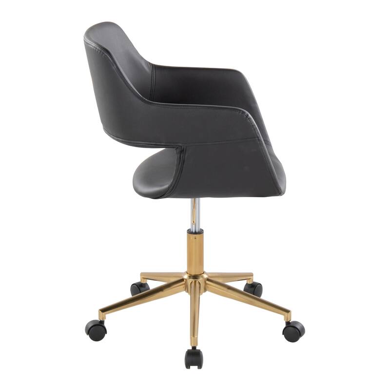 Mid-Century Modern Office Chair in Gold Metal & Cream Velvet, Adjustable Height, 360° Swivel