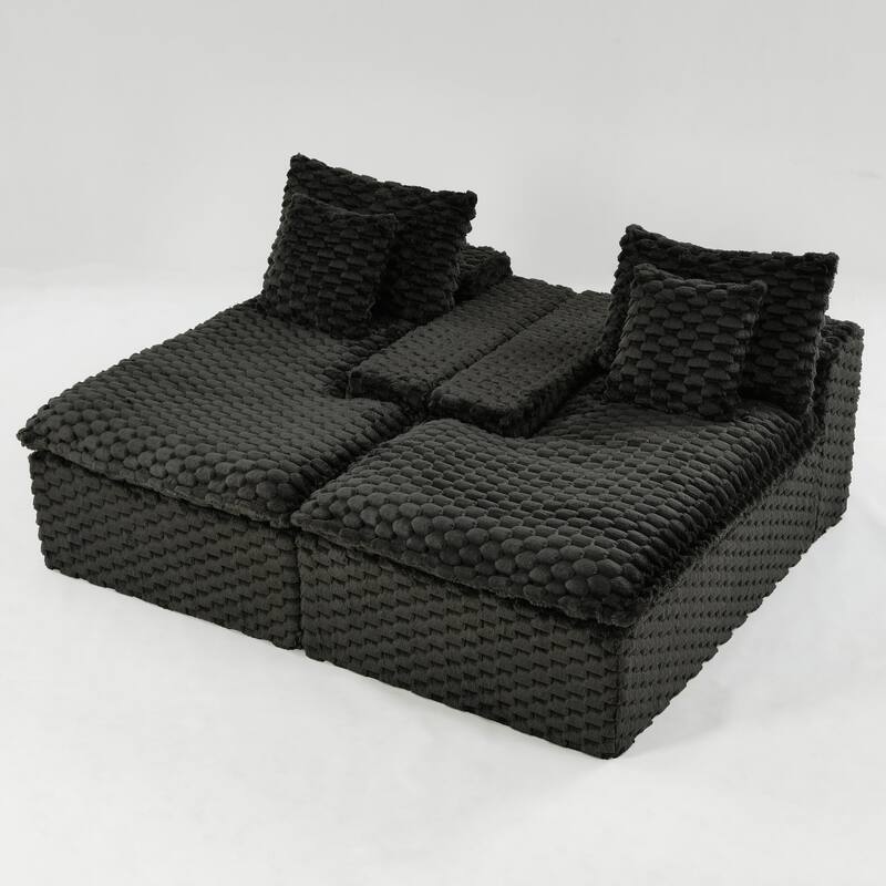 Double Chaise Lounge Sofa Turtle Velvet Sectional Sofa Set Lazy Sleeper Sofa, Full Compressed Sponge