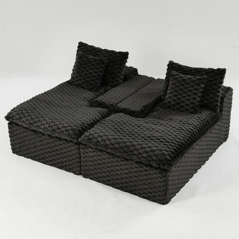 Lazy Reclining Sofa Turtle Velvet Modular Sleeper Sectional Sofa Bed with Double Chaise Lounge and Full Compressed Sponge
