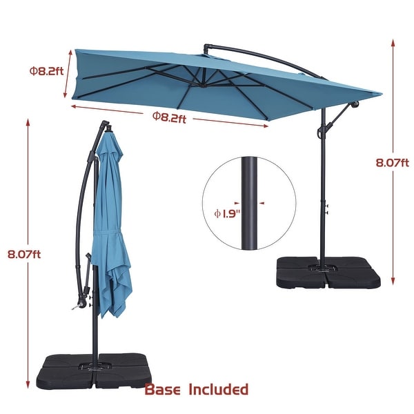 Bonosuki 8.2 x 8.2ft Patio Square Offset Umbrella with Base