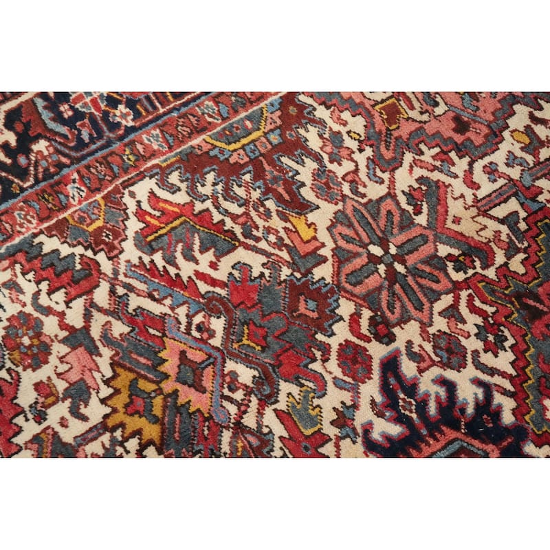 Hand Knotted Oriental 100% Wool Carpet Traditional Geometric Beige & Ivories Heriz Area Rug - 9' 7'' X 7' 5''