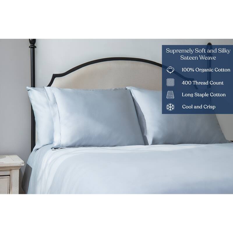 Delara GOTS Certified 100% Organic Cotton Euro Sham, 400 TC Long Staple Cotton,Ultra Soft, Moisture-Wicking, Smooth & Breathable
