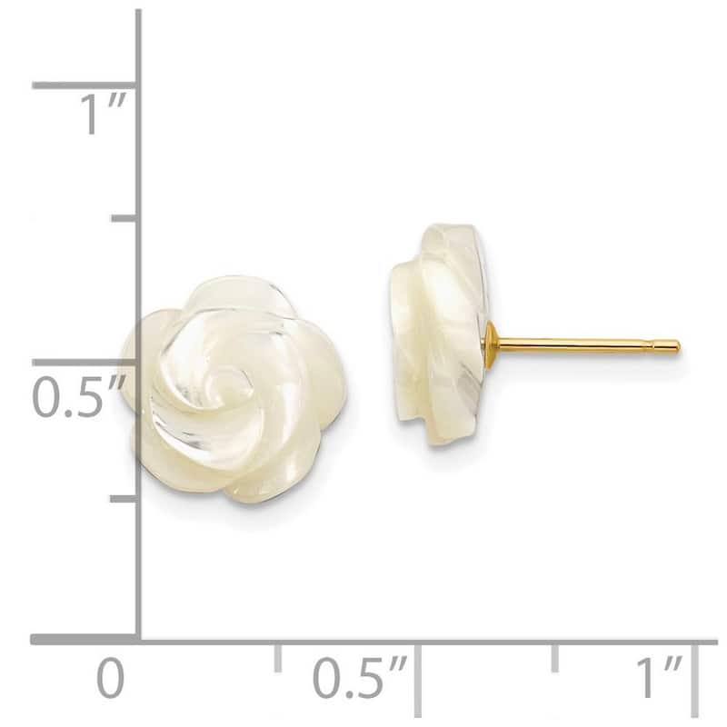 Curata 10k Yellow Gold 10mm White Simulated Mother of Pearl Flower Design Stud Earrings