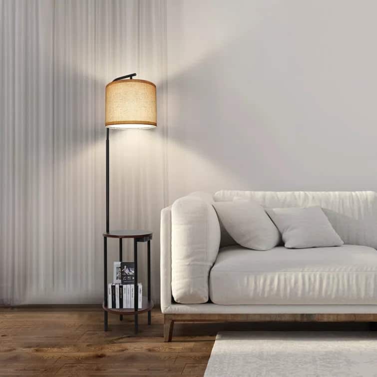 62'' Black Tray Table Floor Lamp with USB and Outlet