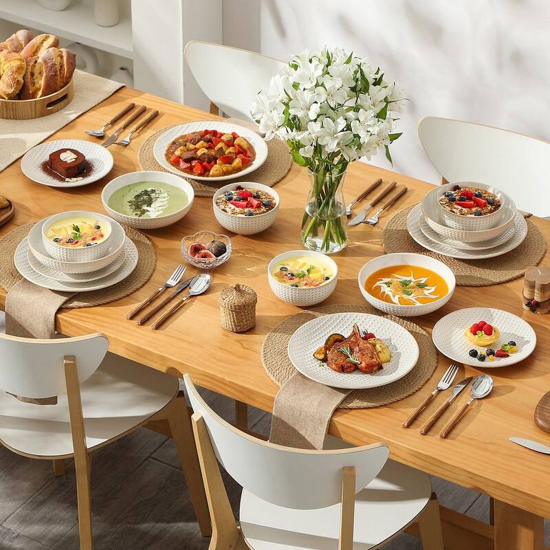 MALACASA LYDIA Embossed Stoneware 16-Piece Dinnerware Set