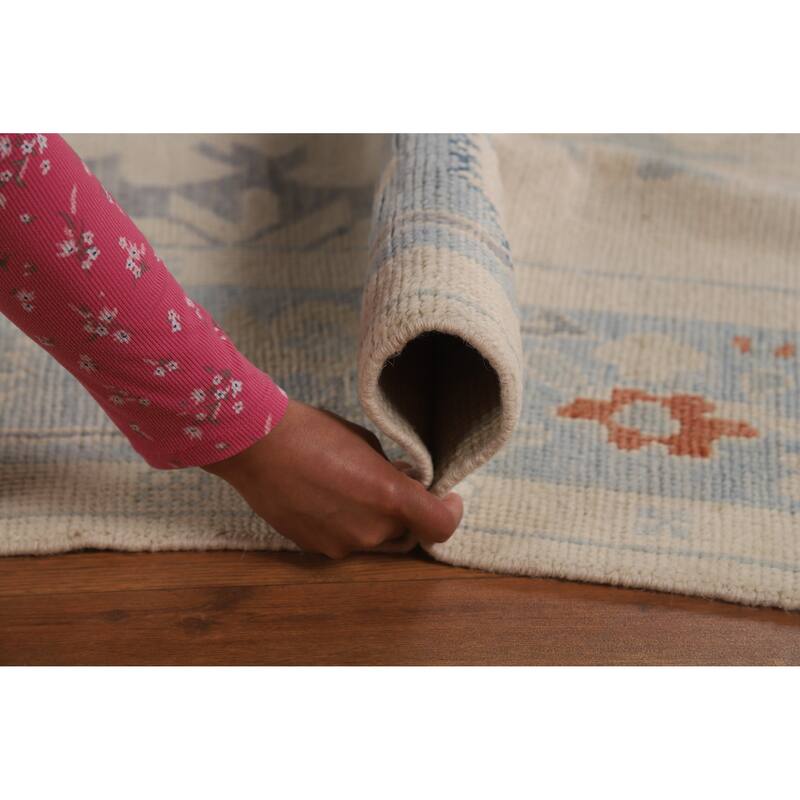 Vegetable Dye Beige Oushak Turkish Rug Hand-Knotted Wool Carpet - 5'2"x 7'0"