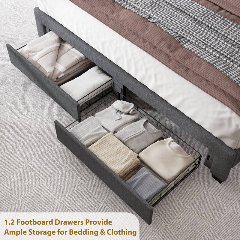 Modern Platform Bed with RF LED Lights and Storage Headboard for Bedroom