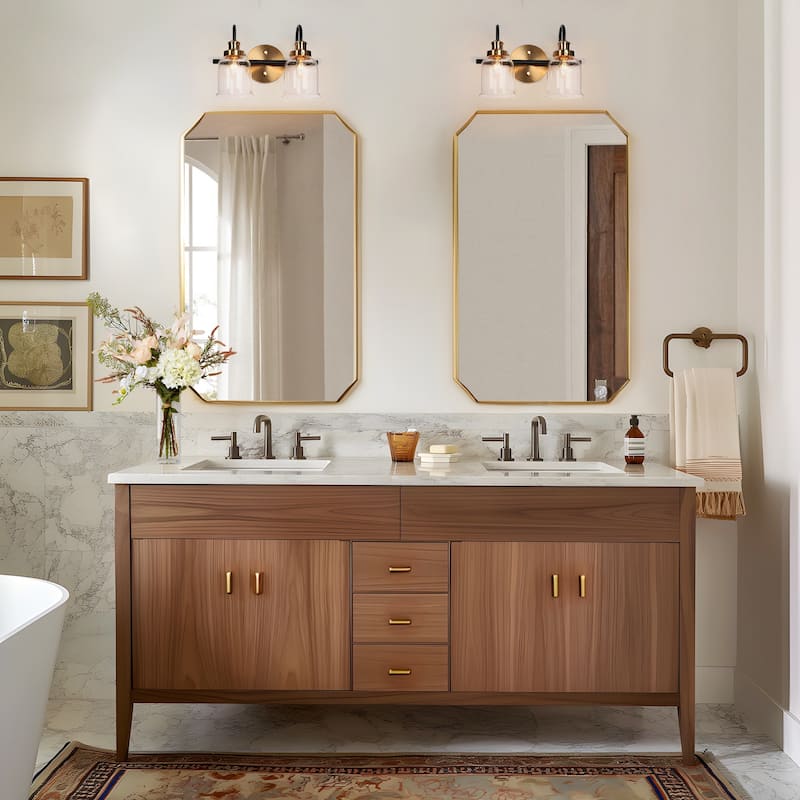 Kesa Modern 2/3-Light Black Gold Bathroom Vanity Lights Seeded Glass Bell Wall Sconces