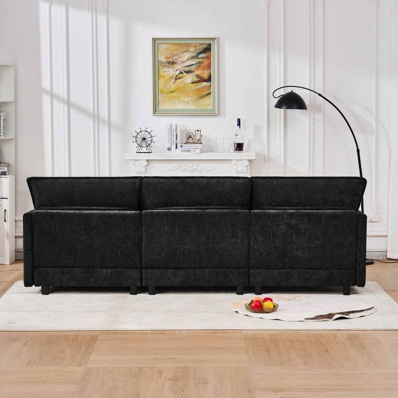 101.9" L-shaped Cashmere Sectional Sofa with Pillows and Movable Ottoman