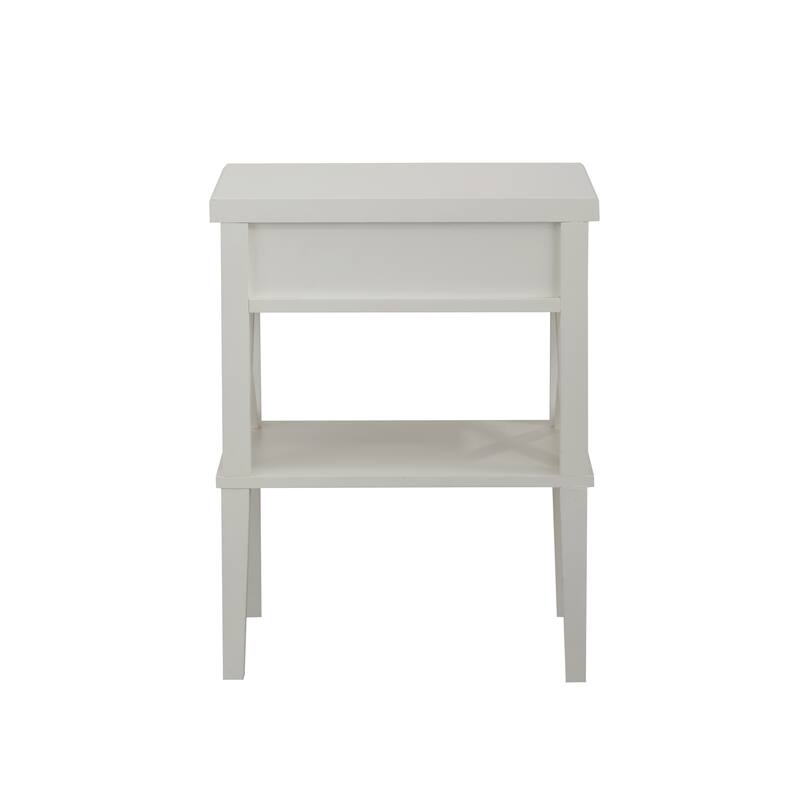 White Nightstand with Drawer and Open Shelf for Display