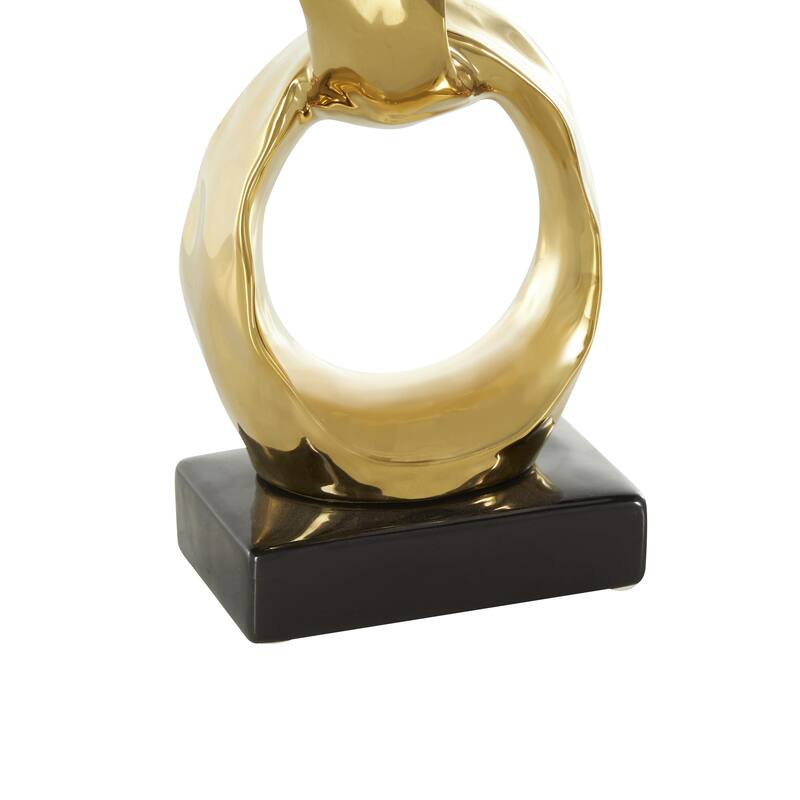 Ceramic Interlocked Ring Abstract Decorative Sculpture with Black Base - Silver or Gold