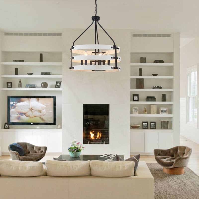 6-light Farmhouse Circle Foyer Pendant Light Hanging Island Chandelier for Dining Room