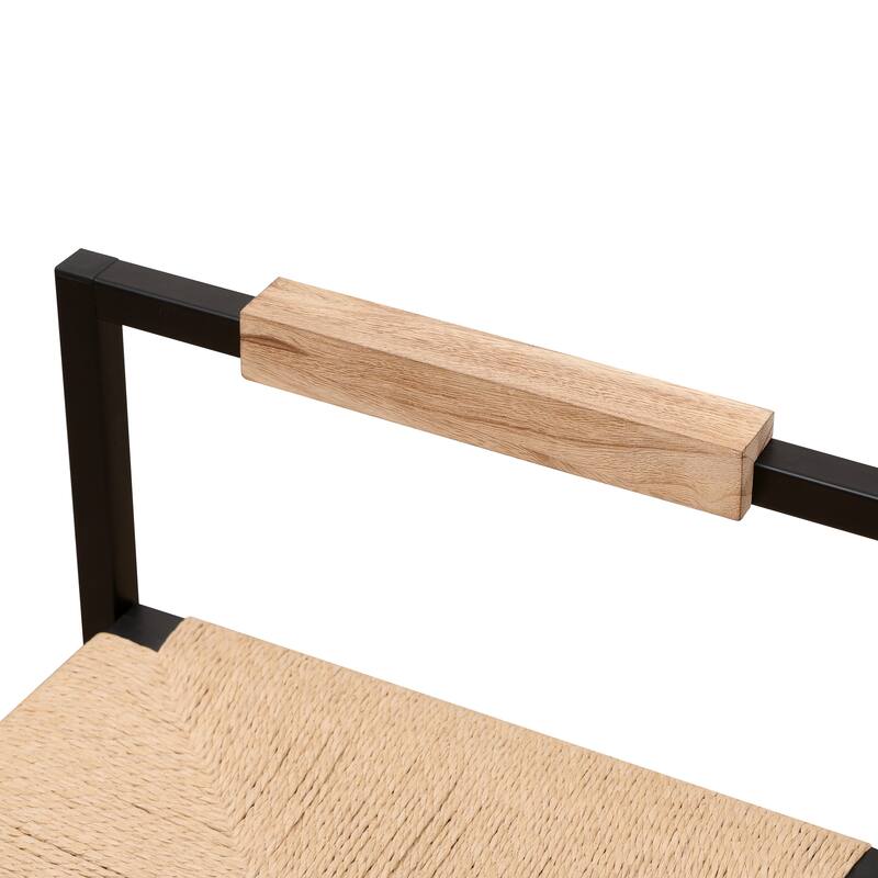 Set Of 2 Bar Stools With Back Paper Rope Woven Counter Height Dining Chairs For Kitchen