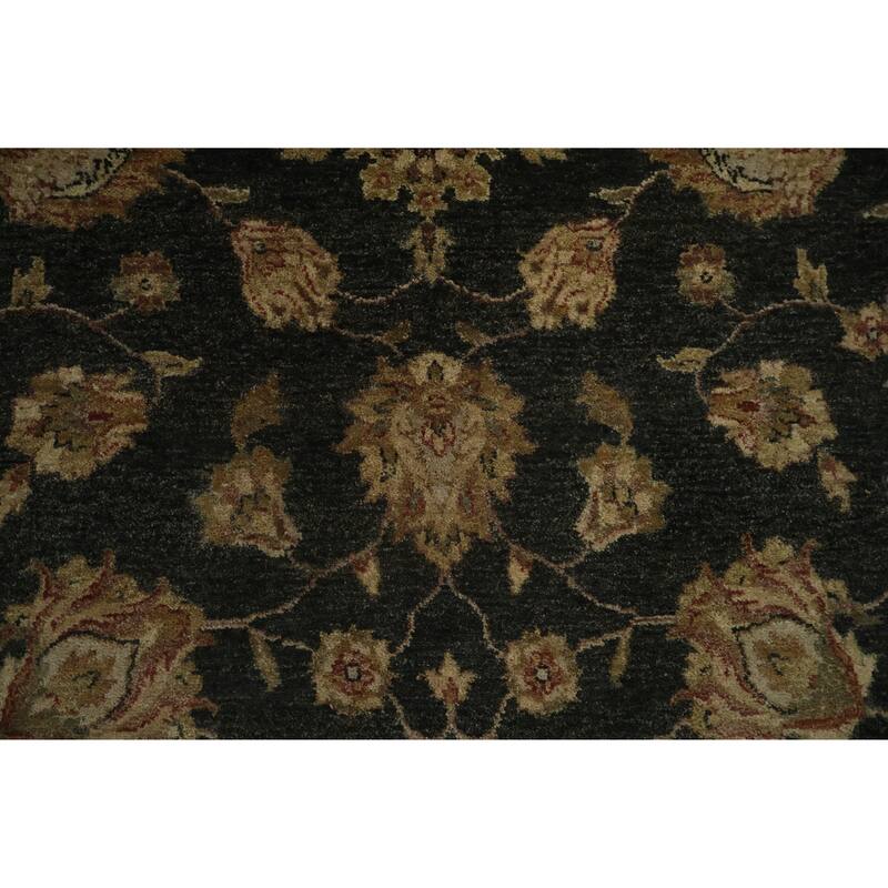 Hand Knotted Oriental 100% Wool Carpet Traditional All-Over Black Peshawar Area Rug - 9' 1'' X 5' 11''