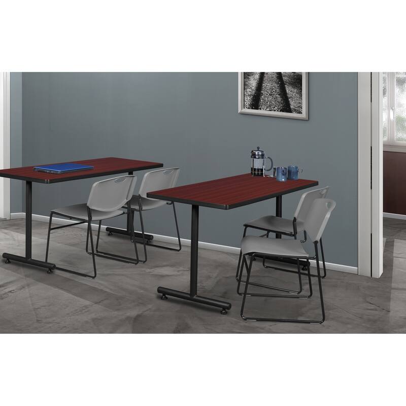 48" x 24" Training Table- Mahogany & 2 Stack Chairs- Grey - 48 x 24 inches