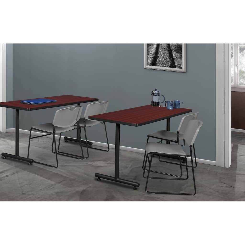 48" x 30" Training Table- Mahogany and 2 Stack Chairs- Grey - 48 x 30 inches