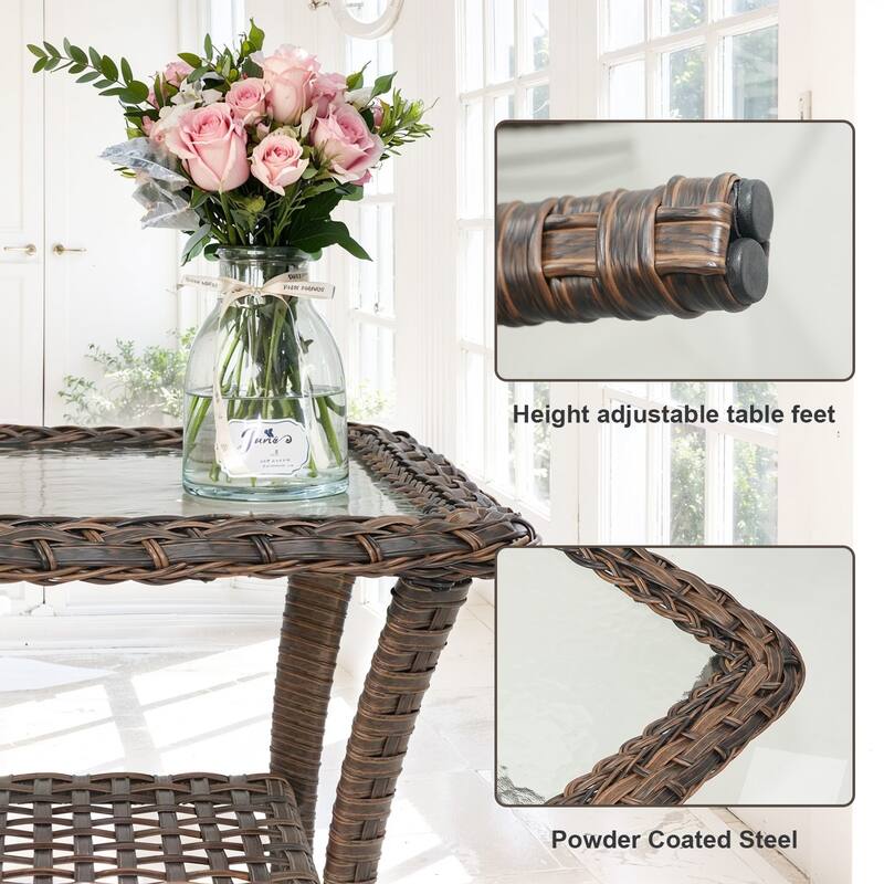 All Weather Resin Rattan Patio Glass Coffee Table