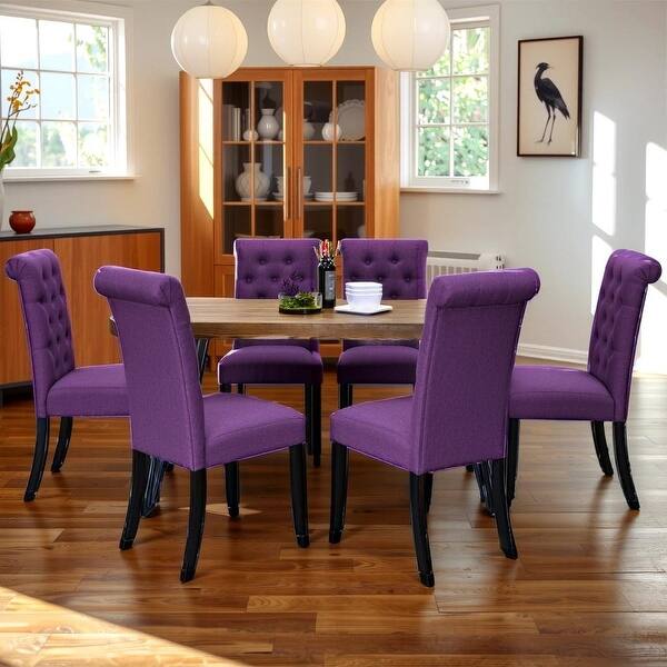 Mid-Century Rectangular Ashford 7-Piece Dining Set, Purple - Bed