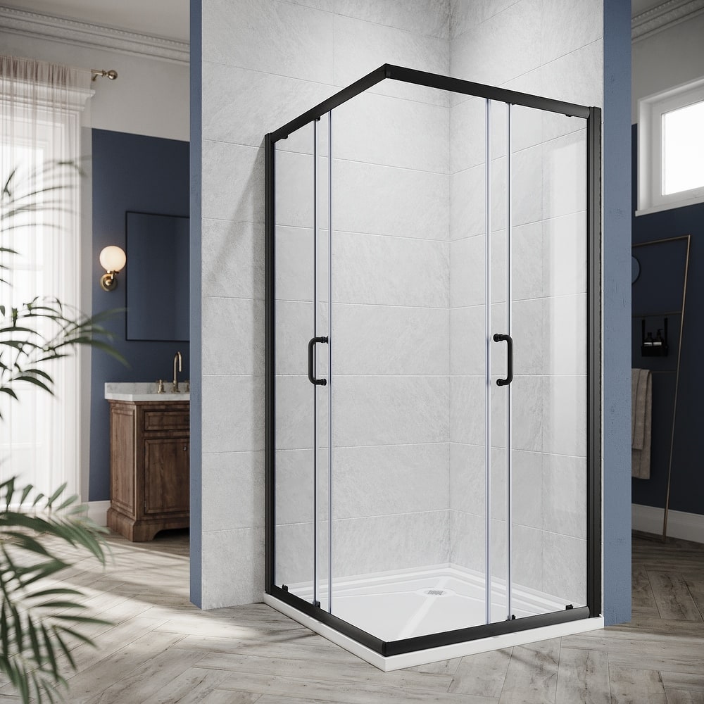 Elegant Corner Entry Shower Enclosure in Sliding Shower Doors 34 in. W x 34 in. L x 72 in. H Shower base not included.