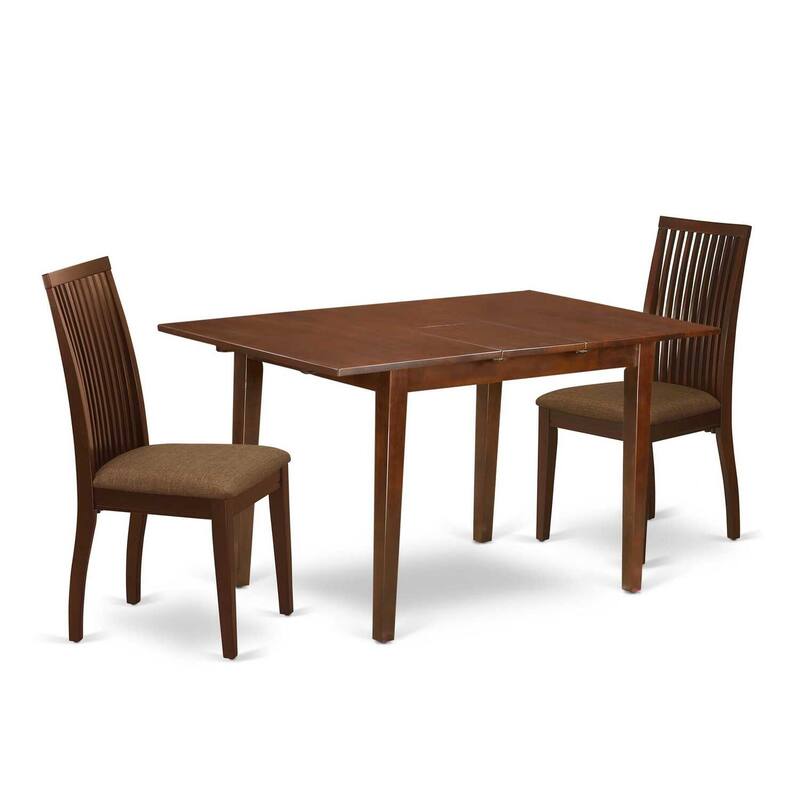 HomeStock 3-Pc Mahogany Finish Rectangular Solid Wood Top With Butterfly Leaf Dining Table Set