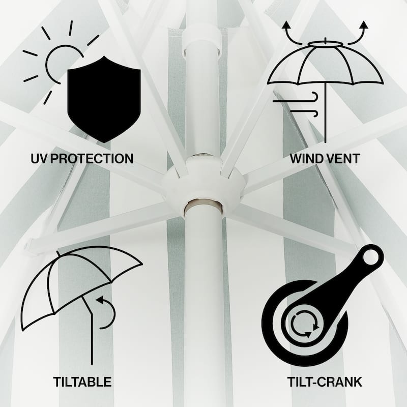 9ft Tassel Patio Umbrella Auto-Tilt, Crank , by JONATHAN Y