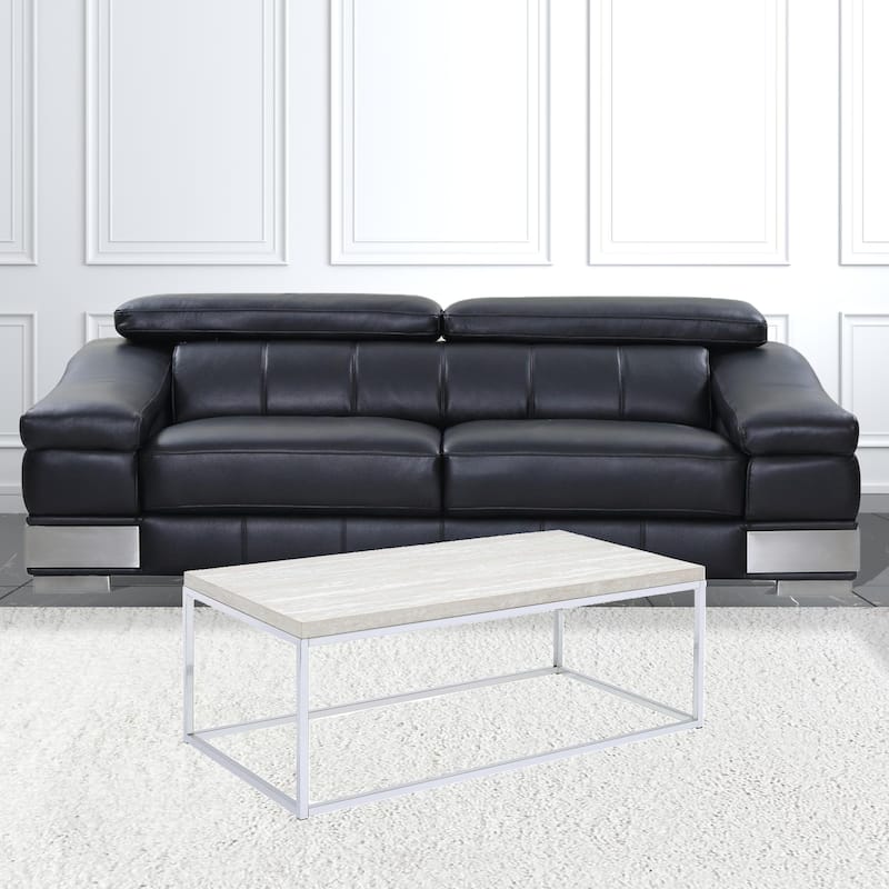 Modern 48" Chrome and White Oak Rectangular Coffee Table with Metal Base - 48” x 24” x 18”