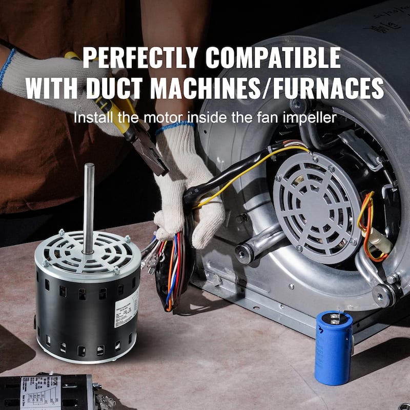 Furnace Blower Motor, CW/CCW Rotation, 48 Frame Shaft Length, Capacitor + 11" Hold Hoop