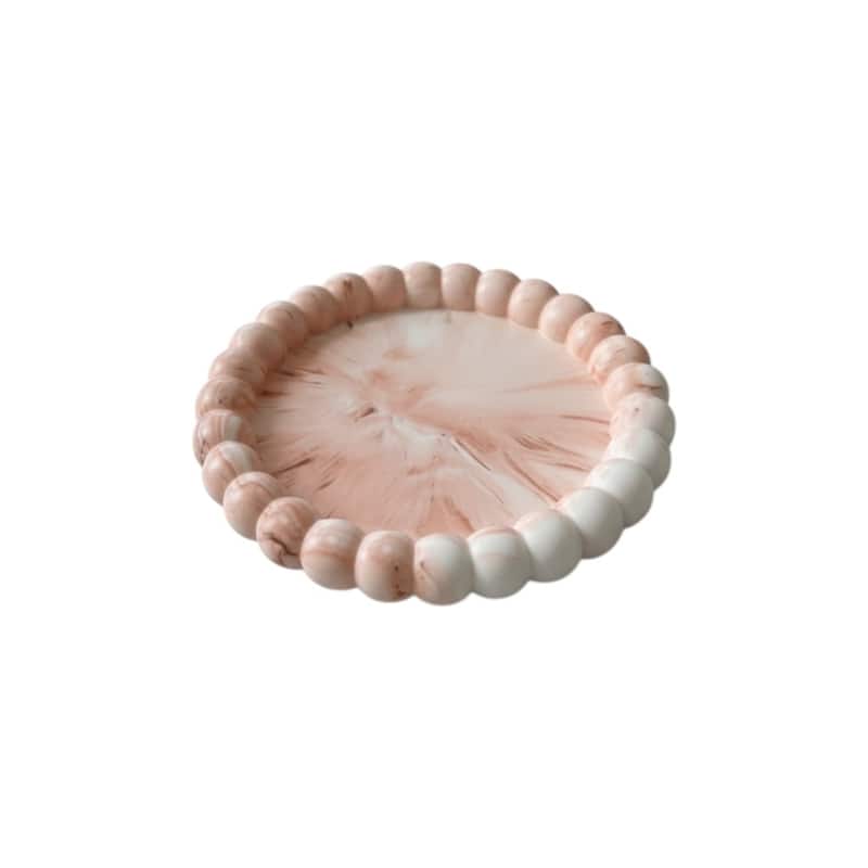 HomeRoots 6" Pink And White Resin Marbleized Handmade Round Trinket Tray - 5.50 in. x 0.75 in. x 5.50 in.