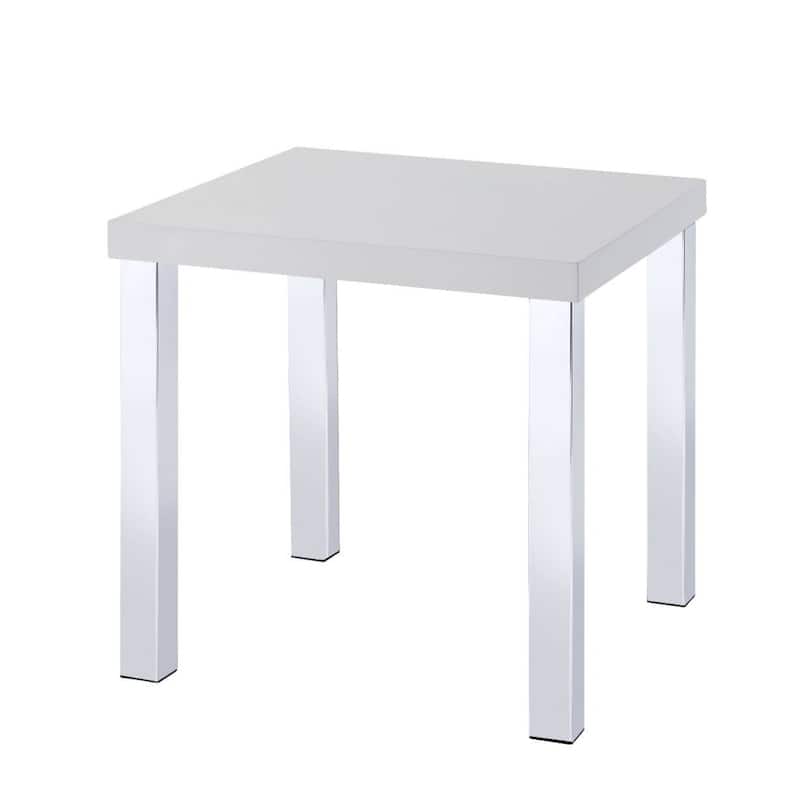 22” Modern Chrome Frame Square End Table with White High Gloss Top for Living Room or Bedroom - 22''L x 22''W x 22''H
