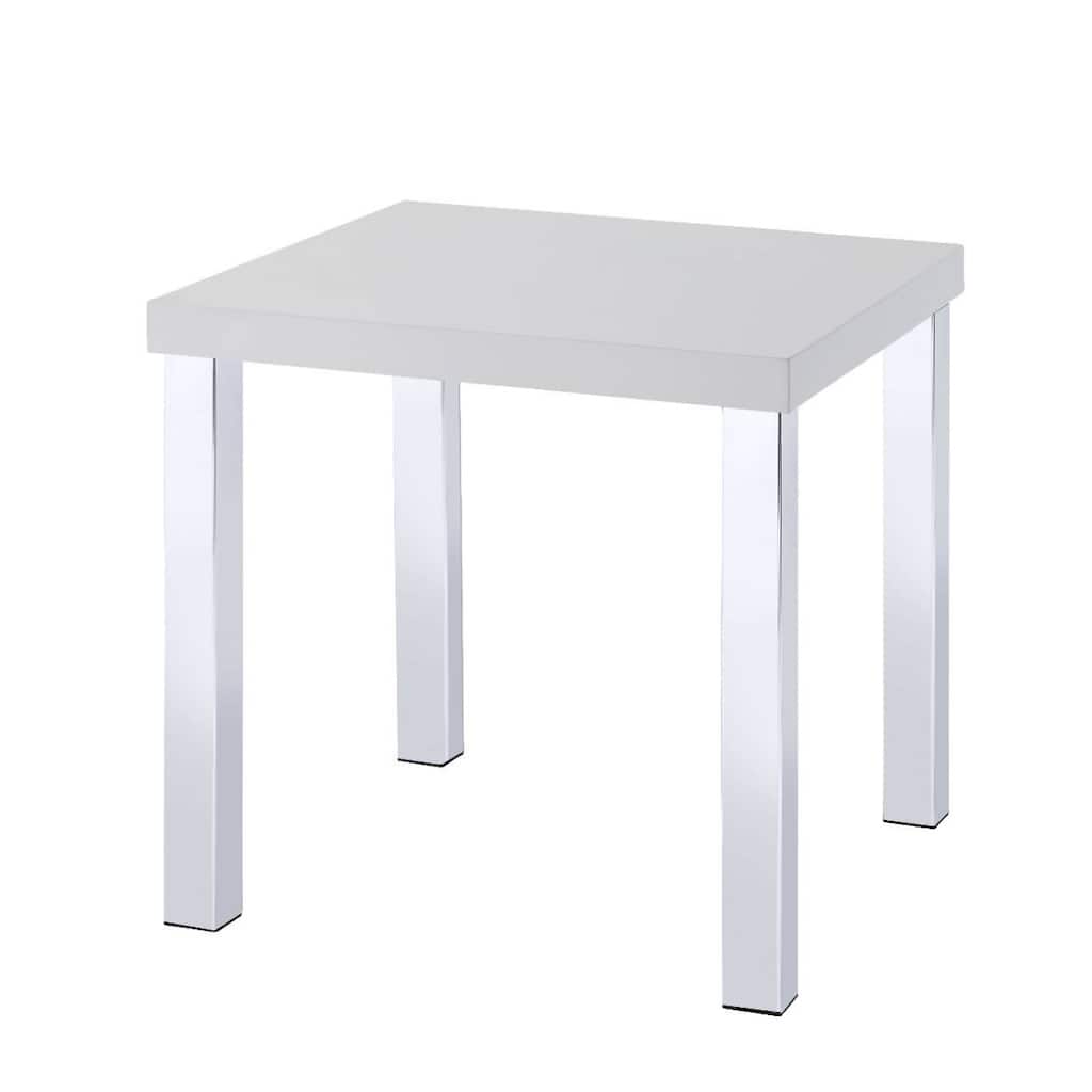 22” Modern Chrome Frame Square End Table with White High Gloss Top for Living Room or Bedroom - 22''L x 22''W x 22''H
