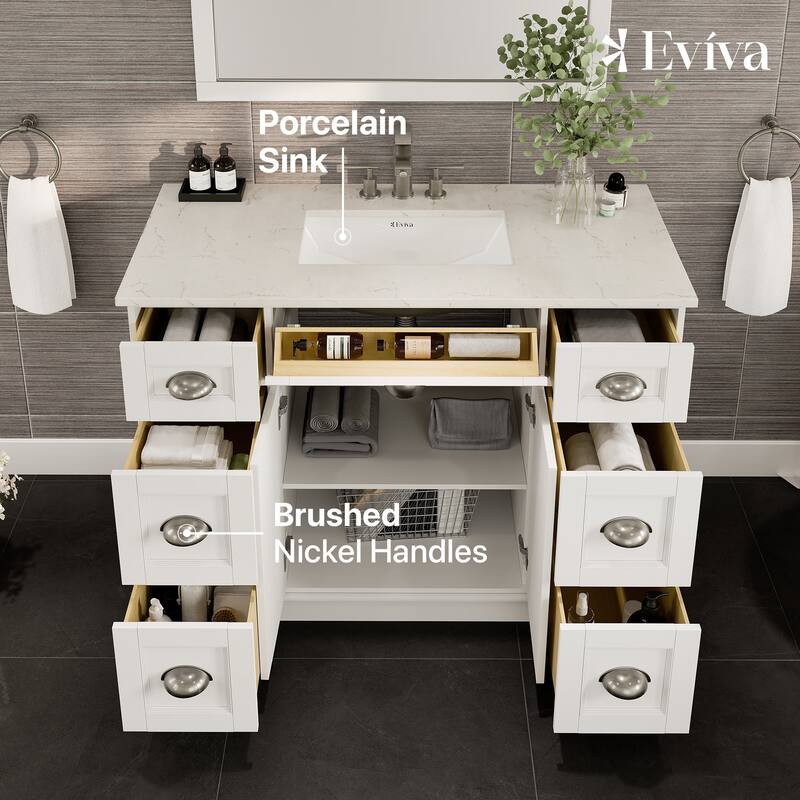 Epic 48"W SS Bath Vanity with Carrara Quartz Top & Undermount Sink
