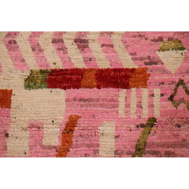 Hand Knotted Oriental 100% Wool Carpet Modern Tribal Pink Moroccan Area Rug - 9' 10'' X 6' 5''